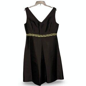 Giovanna Dress Womens 14 Black V-Neck Sleeveless Embroidered A-Line Party Event‎